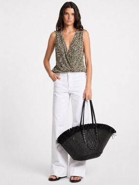 Michael Kors sleeveless animal print wrap blouse